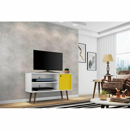 DESIGNED TO FURNISH 42.52 in. Liberty Mid Century - Modern TV Stand with 2 Shelves & 1 Door in White & Yellow DE2196873